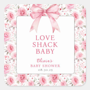 Adesivo Quadrado Chá de fraldas de Shack de Amor Rosa-Coqueteira do