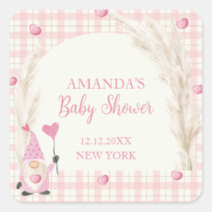 Adesivo Quadrado Chá de fraldas de Sweetheart do Arch Gingham Boho 
