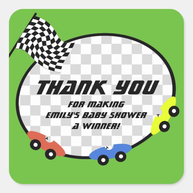 Adesivo Quadrado Chá de fraldas de Tempo de Raça (Frente)