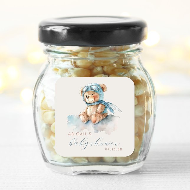 Adesivo Quadrado Chá de fraldas de um Urso de Urso Azul de Cama Azu (Criador carregado)