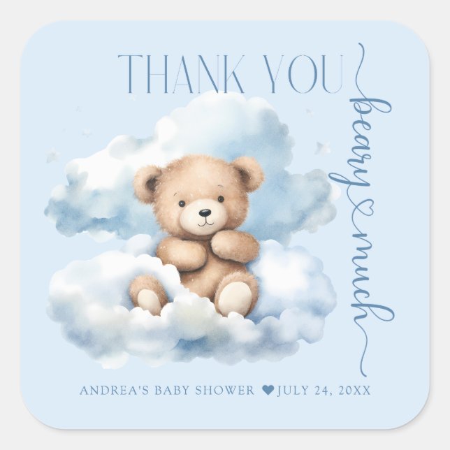Adesivo Quadrado Chá de fraldas De Urso Bonito, Obrigado (Frente)