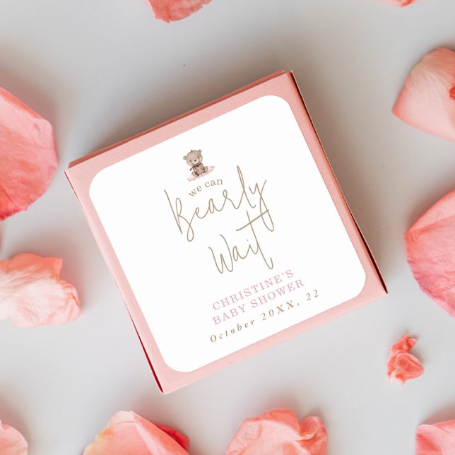 Adesivo Quadrado Chá de fraldas de Urso de Bebê com Aquarela Minima (Criador carregado)