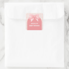 Adesivo Quadrado Chá de fraldas de Xadrez Gingham rosa