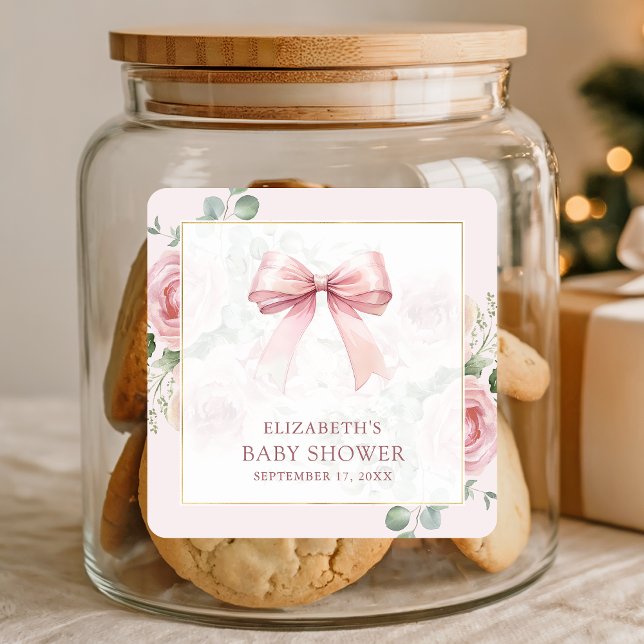 Adesivo Quadrado Chá de fraldas do Arco de coquetes floreado (Criador carregado)