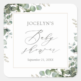 Adesivo Quadrado Chá de fraldas Elegante Greenery Eucalyptus