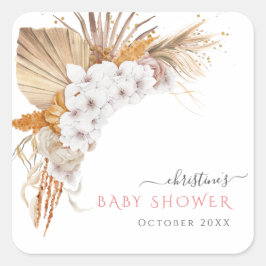 Adesivo Quadrado Chá de fraldas Floral Boho Chic Watercolor