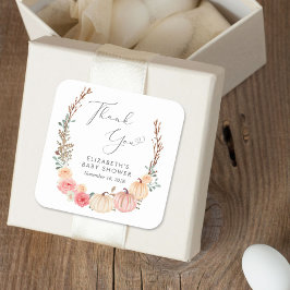 Adesivo Quadrado Chá de fraldas Floral De Aquarela Da Abóbora Obrig