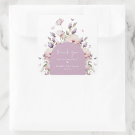 Adesivo Quadrado Chá de fraldas Floral De Jardim Butterfly Obrigado