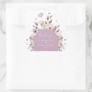 Adesivo Quadrado Chá de fraldas Floral De Jardim Butterfly Obrigado