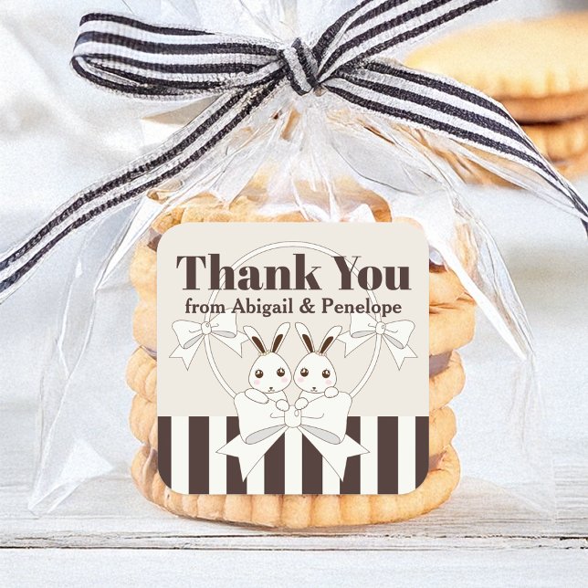 Adesivo Quadrado Chá de fraldas Gêmeo Bonny Bonito/Favor de Anivers (Criador carregado)