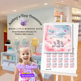 Adesivo Quadrado Chá de fraldas Inchado Unicorn