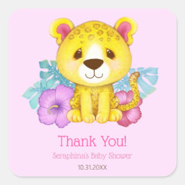 Adesivo Quadrado Chá de fraldas-Leopardo Rosa Tropical Obrigado