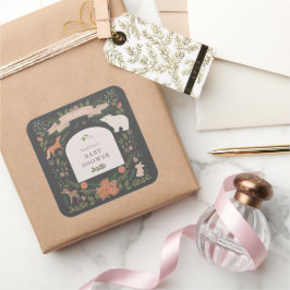 Adesivo Quadrado Chá de fraldas Marinho de Animais da Floresta Foli