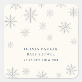 Adesivo Quadrado Chá de fraldas Minimalista Boho Winter Snowflake