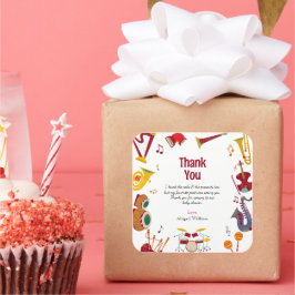 Adesivo Quadrado Chá de fraldas Musical Único Colorido Obrigado