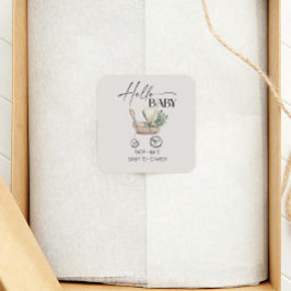 Adesivo Quadrado Chá de fraldas Neutro de Gênero Boho Baby Stroller