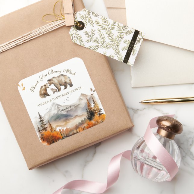 Adesivo Quadrado Chá de fraldas neutro de montanha de queda de port (Presentear)