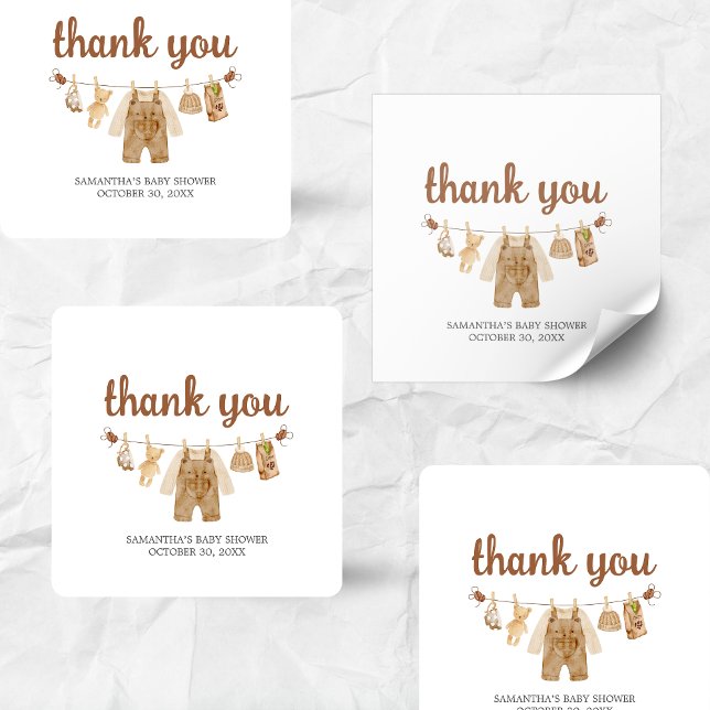 Adesivo Quadrado Chá de fraldas para Criação de Café (Coffee Little Bean Baby Shower Sticker)