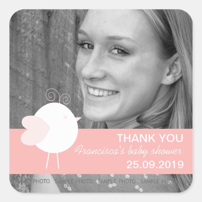 Adesivo Quadrado Chá de fraldas Personalizado De Aves Para Bebês Fa (Frente)