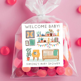 Adesivo Quadrado Chá de fraldas PERSONALIZADO de Ilustração do Nurs