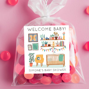 Adesivo Quadrado Chá de fraldas PERSONALIZADO de Ilustração do Nurs