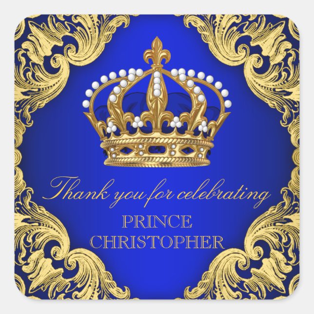 Adesivo Quadrado Chá de fraldas Príncipe Favor Stickers (Frente)