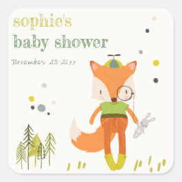 Adesivo Quadrado Chá de fraldas Raposa Raposa Rústica Elegante