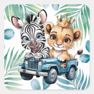 Adesivo Quadrado Chá de fraldas Real Safari Ride Boy