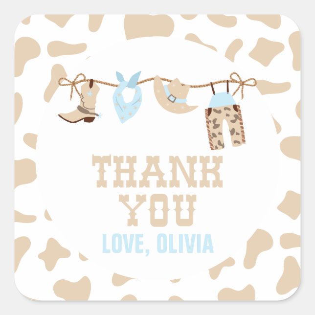 Adesivo Quadrado Chá de fraldas Rodeo Western Cowboy (Frente)