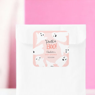 Adesivo Quadrado Chá de fraldas rosa de dois fantasmas bonitos do H