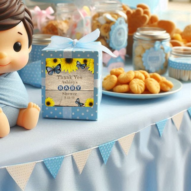 Adesivo Quadrado Chá de fraldas Russo De Girassol Obrigado (Criador carregado)