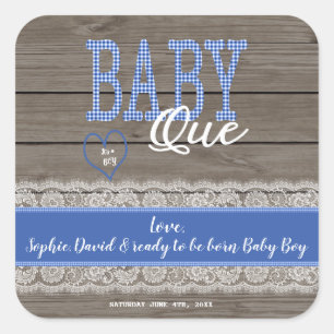 Adesivo Quadrado Chá de fraldas Rustic Red Gingham Wood Boy CHURRAS