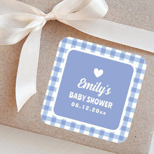 Adesivo Quadrado Chá de fraldas Simples Minimalista Blue Gingham Bo