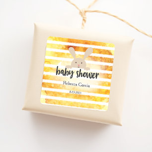 Adesivo Quadrado Chá de fraldas Tan Bunny Amarelo - Stripe Branco