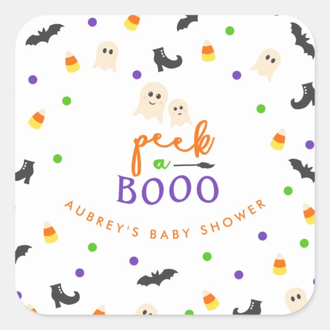Adesivo Quadrado Chá de fraldas temático de "O Boo Halloween" (Frente)