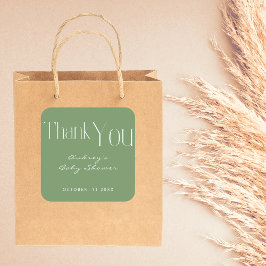 Adesivo Quadrado Chá de fraldas Verde Minimalista, Obrigado