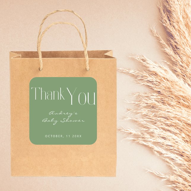 Adesivo Quadrado Chá de fraldas Verde Minimalista, Obrigado (Criador carregado)