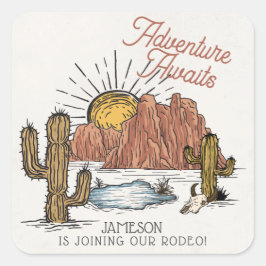 Adesivo Quadrado Chá de fraldas Wild West Rodeo