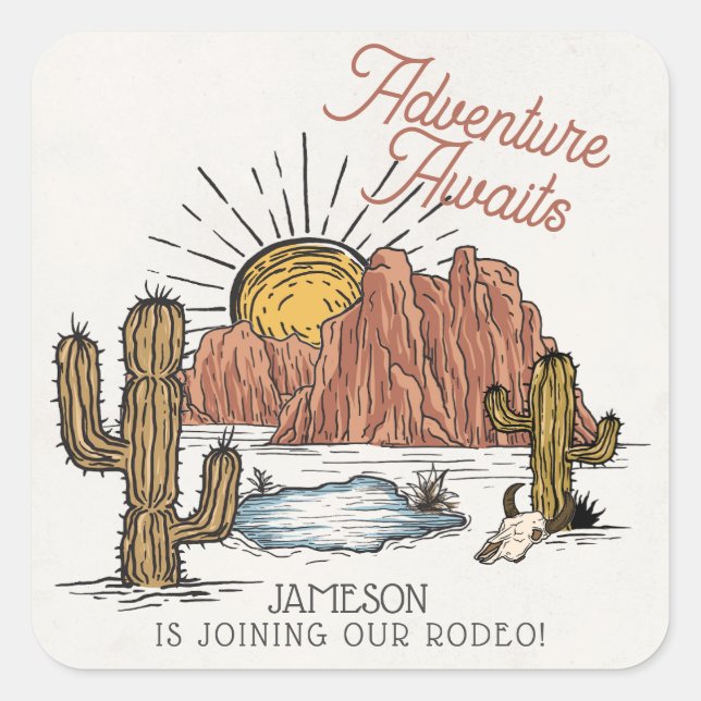 Adesivo Quadrado Chá de fraldas Wild West Rodeo (Frente)