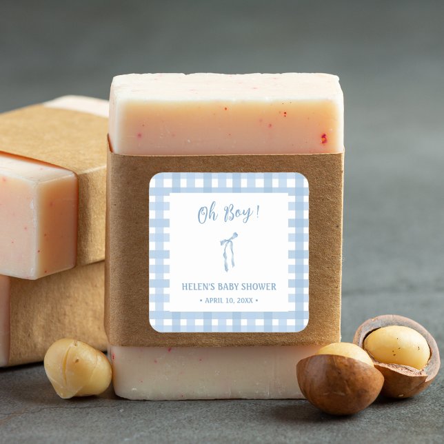 Adesivo Quadrado Chá de fraldas xadrez simples arco azul (Criador carregado)