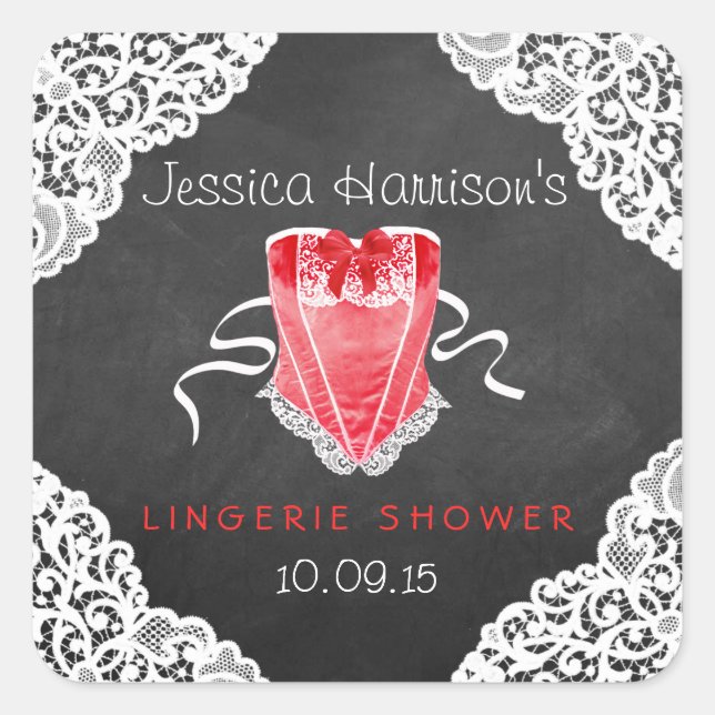 Adesivo Quadrado Chá de Lingerie do quadro branco do corset vermelh (Frente)
