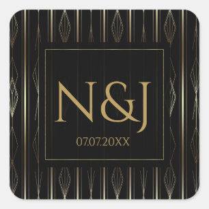 Adesivo Quadrado Chá de Noiva Art Déco Preto e Dourado