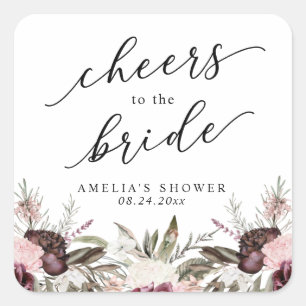 Adesivo Quadrado Chá de Noiva Boho Floral Borgonha