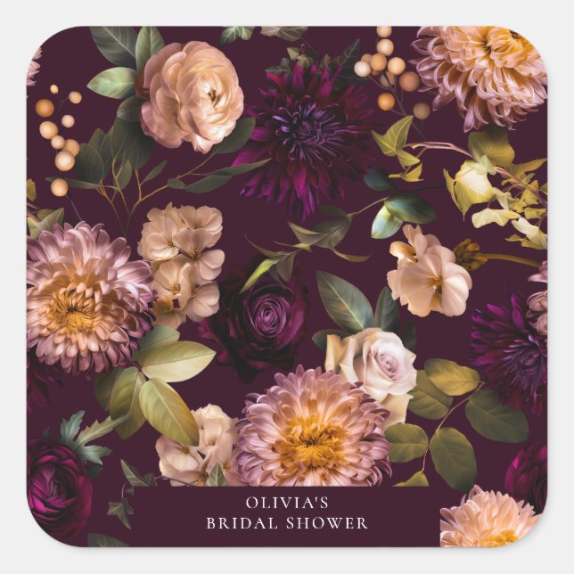 Adesivo Quadrado Chá de Noiva Burgundy Romântico Escuro e Temperame (Frente)