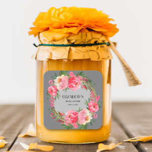 Adesivo Quadrado Chá de Noiva de Flores Rosa em Aquarela