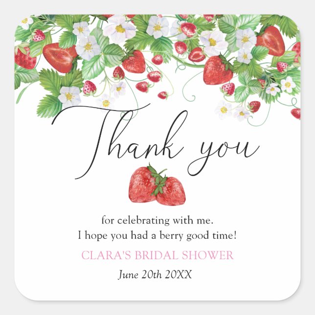 Adesivo Quadrado Chá de Noiva de Morango (Frente)