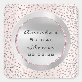 Adesivo Quadrado Chá de Noiva Doce 16º Rosa Brilho Cinza Confete