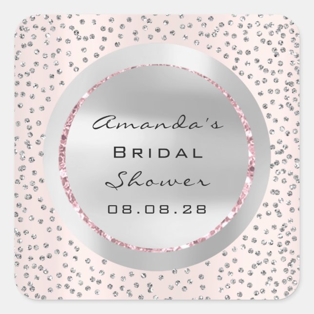 Adesivo Quadrado Chá de Noiva Doce 16º Rosa Brilho Cinza Confete (Frente)