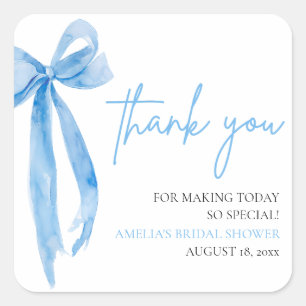 Adesivo Quadrado Chá de Noiva Dusty Blue Bow Está Amarrando o Nó