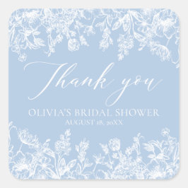 Adesivo Quadrado Chá de Noiva Elegante Azul Obrigado